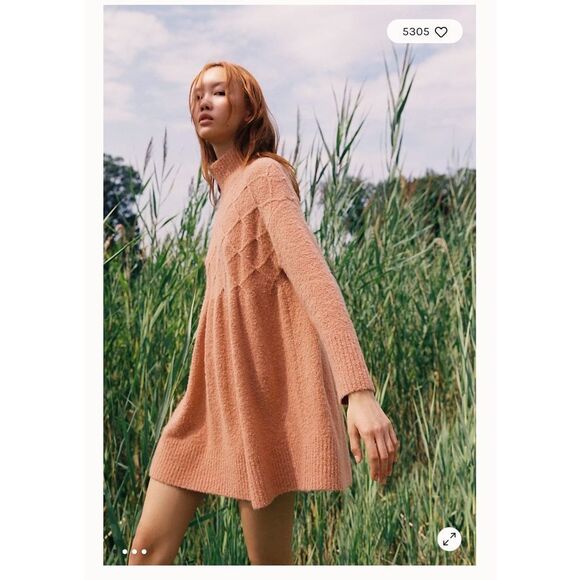 Free People Jaci Sweater Dress S Long Sleeve Mock Neck Knit Textured Wool “Doe” - Picture 2 of 16